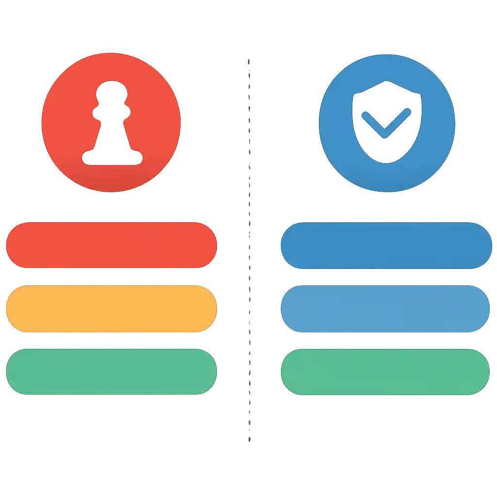 Infographic comparing options using coloured bars and icons only, no text or labels, flat design, Daman Game
